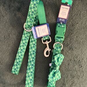 Top Paw Green Starburst Dog Collar (L) w/Matching Leash 4ft